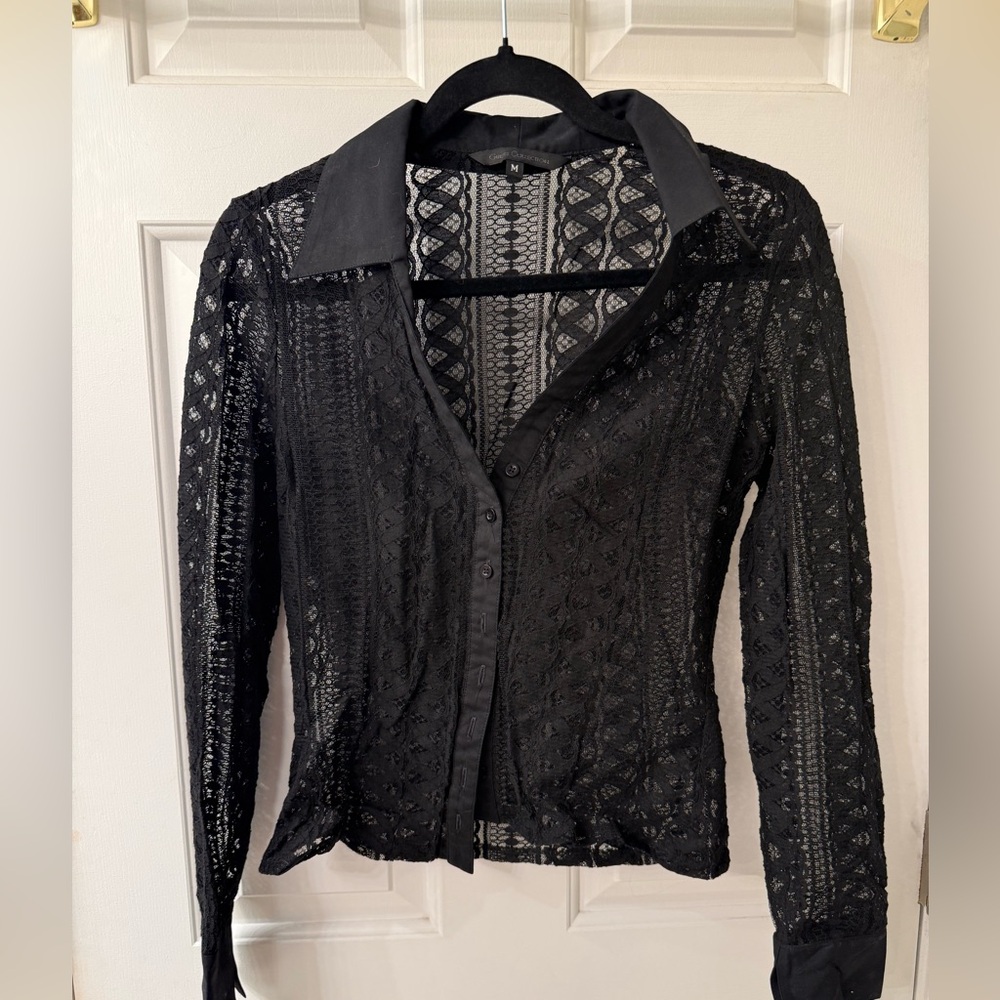 Guess by Marciano Black Lace Button-Front Blouse